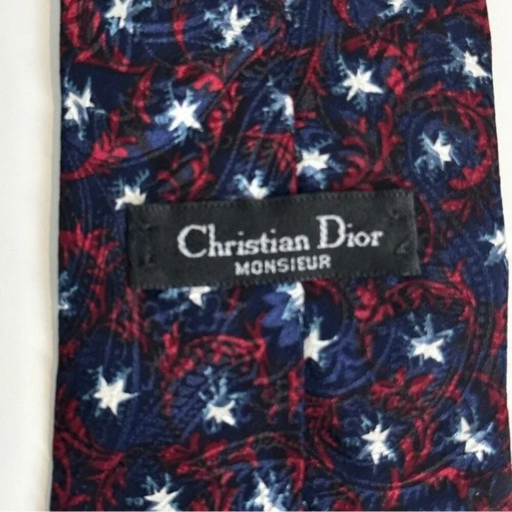 Christian Dior Silk Navy Red White Tie